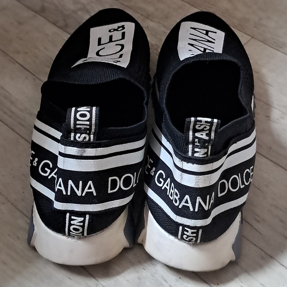 Dolce & Gabbana Sorrento Size 38/7.5 Black/White Knit Fabric Slip On - Picture 4 of 11